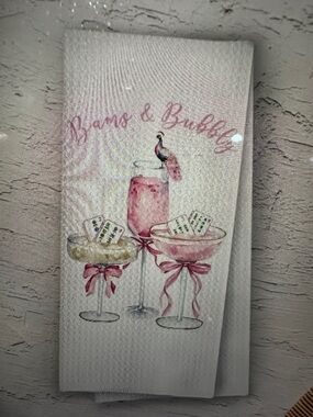 Pink Party mah jong dish towel - Elegant Champagne Glass Design